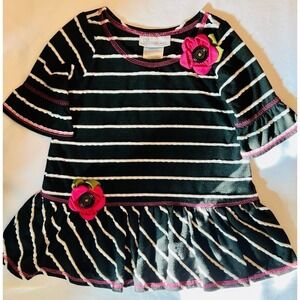 Bonnie Jean black & white fit & flare dress with rose accents in toddler size 2T